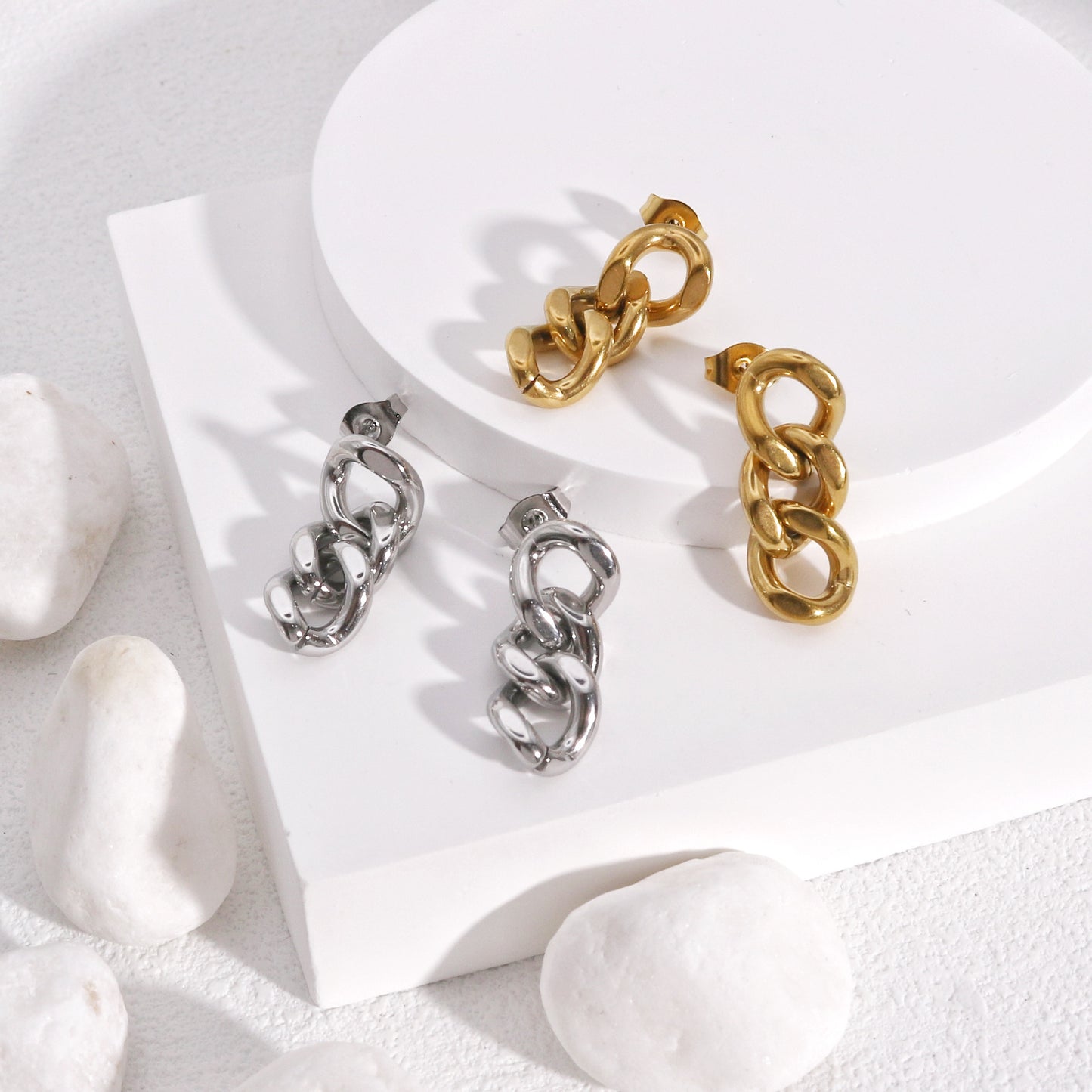 Cassidy Minimalist Steel Chain Link Drop Earrings