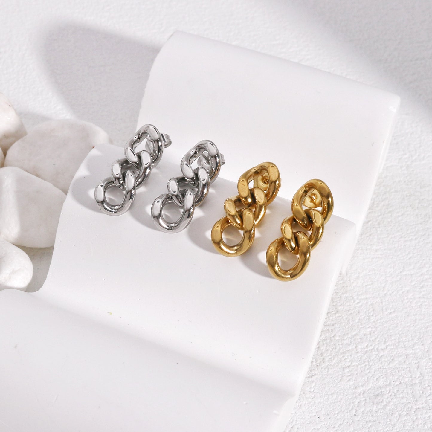 Cassidy Minimalist Steel Chain Link Drop Earrings