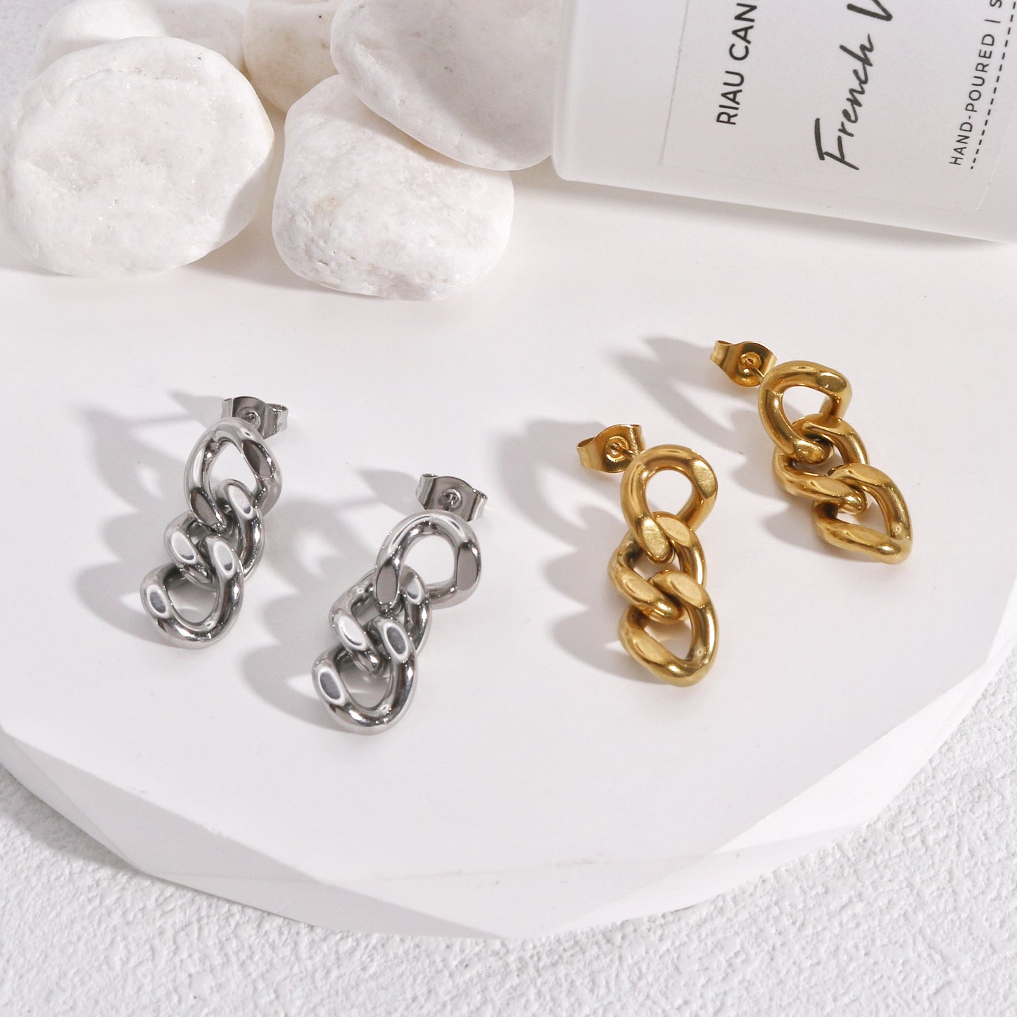 Cassidy Minimalist Steel Chain Link Drop Earrings