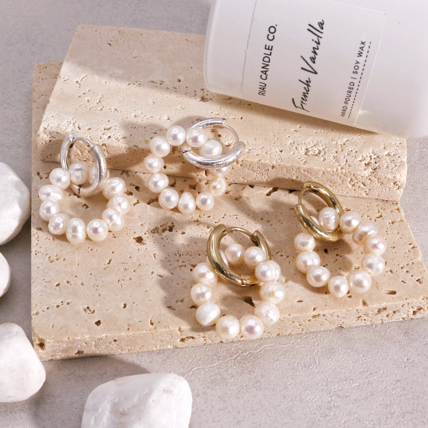 Baily Ring of Freshwater Pearl Hoop Drop Earrings