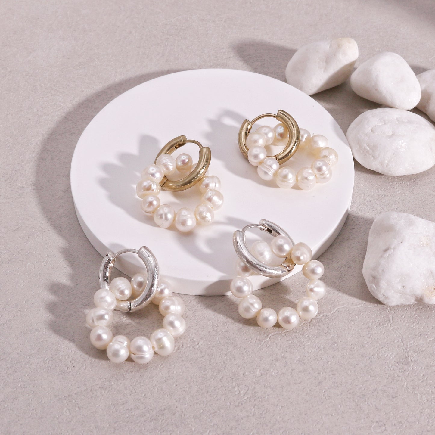 Baily Ring of Freshwater Pearl Hoop Drop Earrings