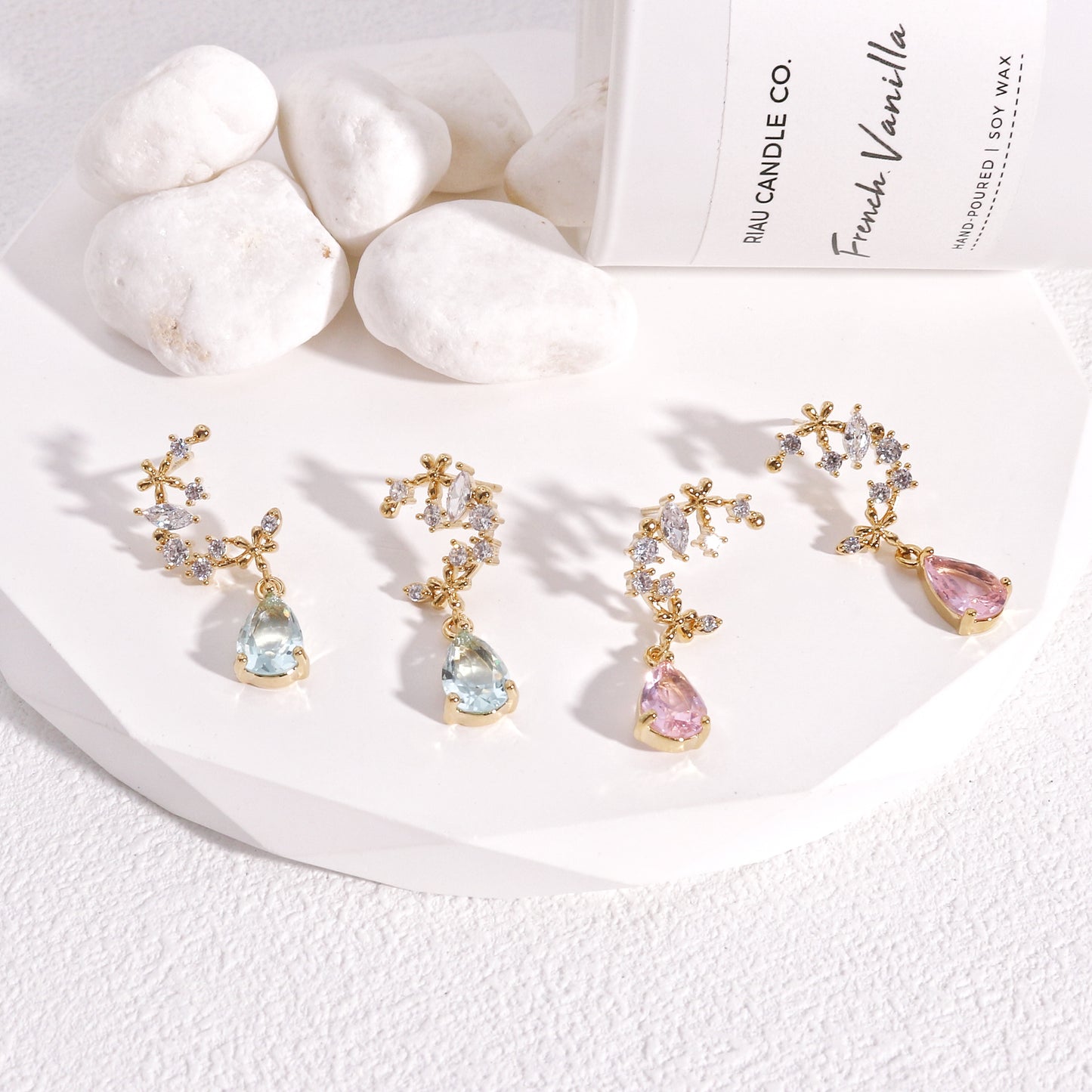 Halcyon Delicate Crescent Crystal Drop Earrings