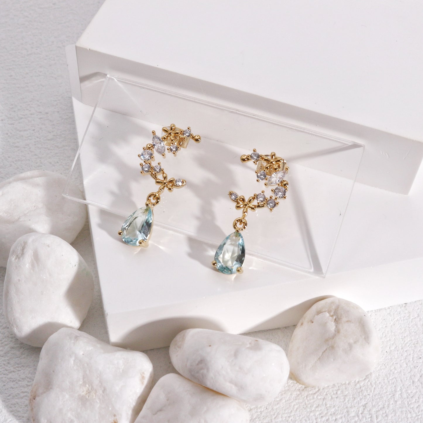 Halcyon Delicate Crescent Crystal Drop Earrings