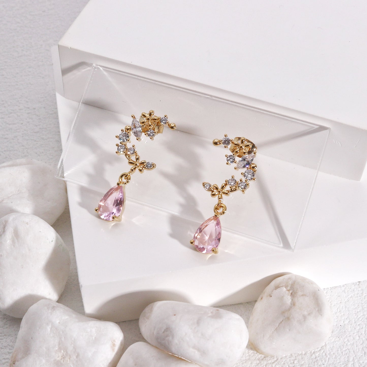 Halcyon Delicate Crescent Crystal Drop Earrings