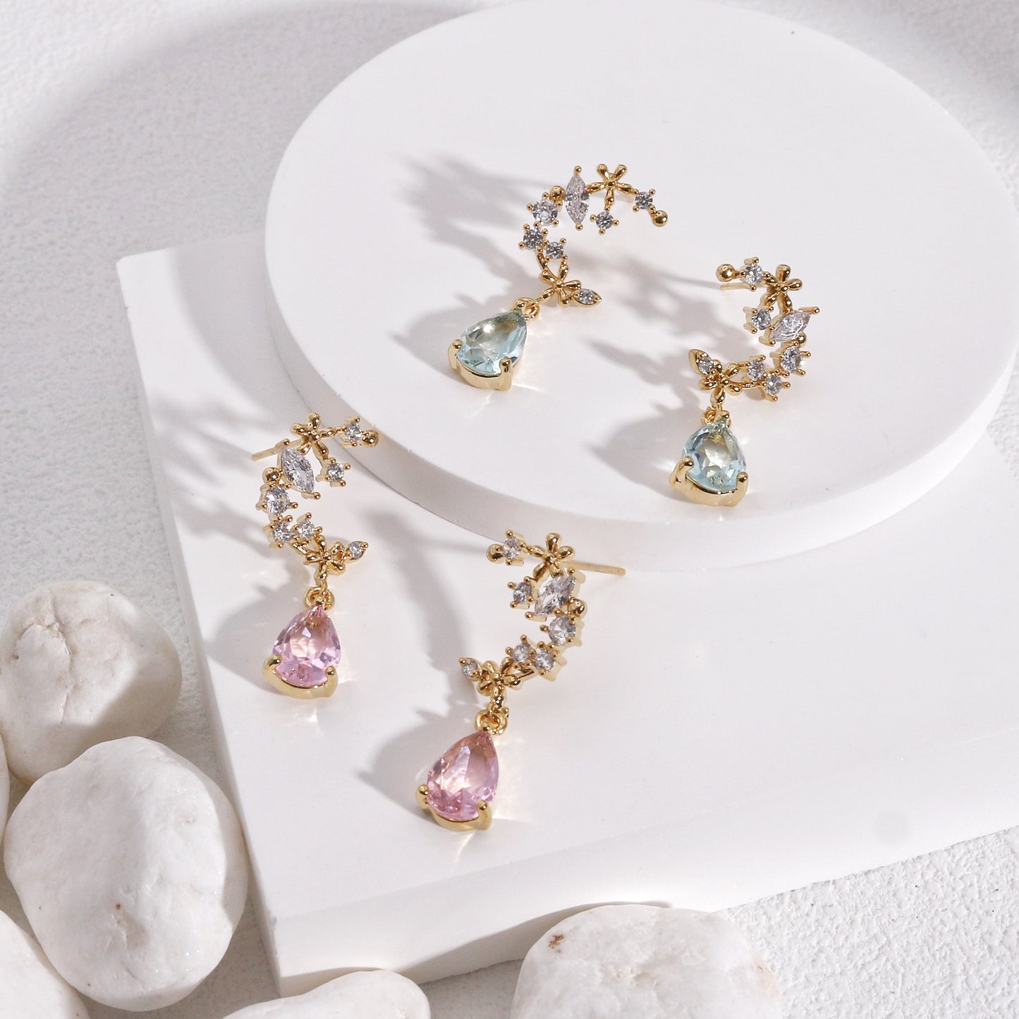 Halcyon Delicate Crescent Crystal Drop Earrings