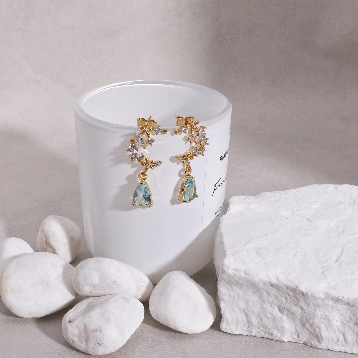 Halcyon Delicate Crescent Crystal Drop Earrings