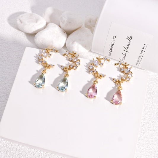 Halcyon Delicate Crescent Crystal Drop Earrings