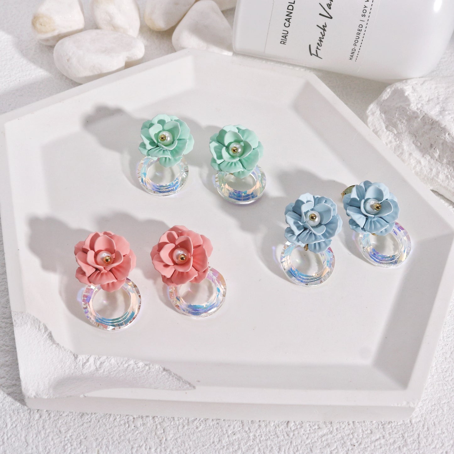 Blake Elegant Flower and Crystal Dangle Earrings