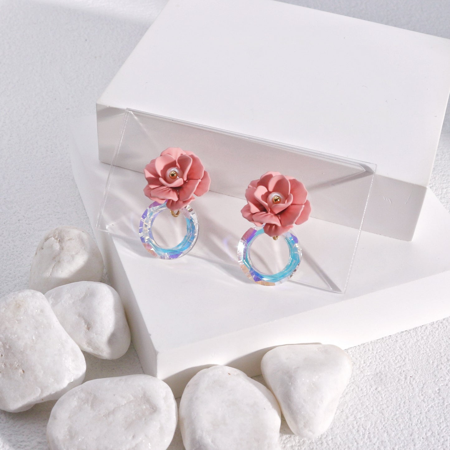 Blake Elegant Flower and Crystal Dangle Earrings