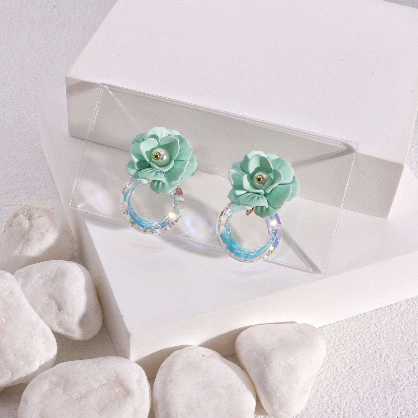 Blake Elegant Flower and Crystal Dangle Earrings