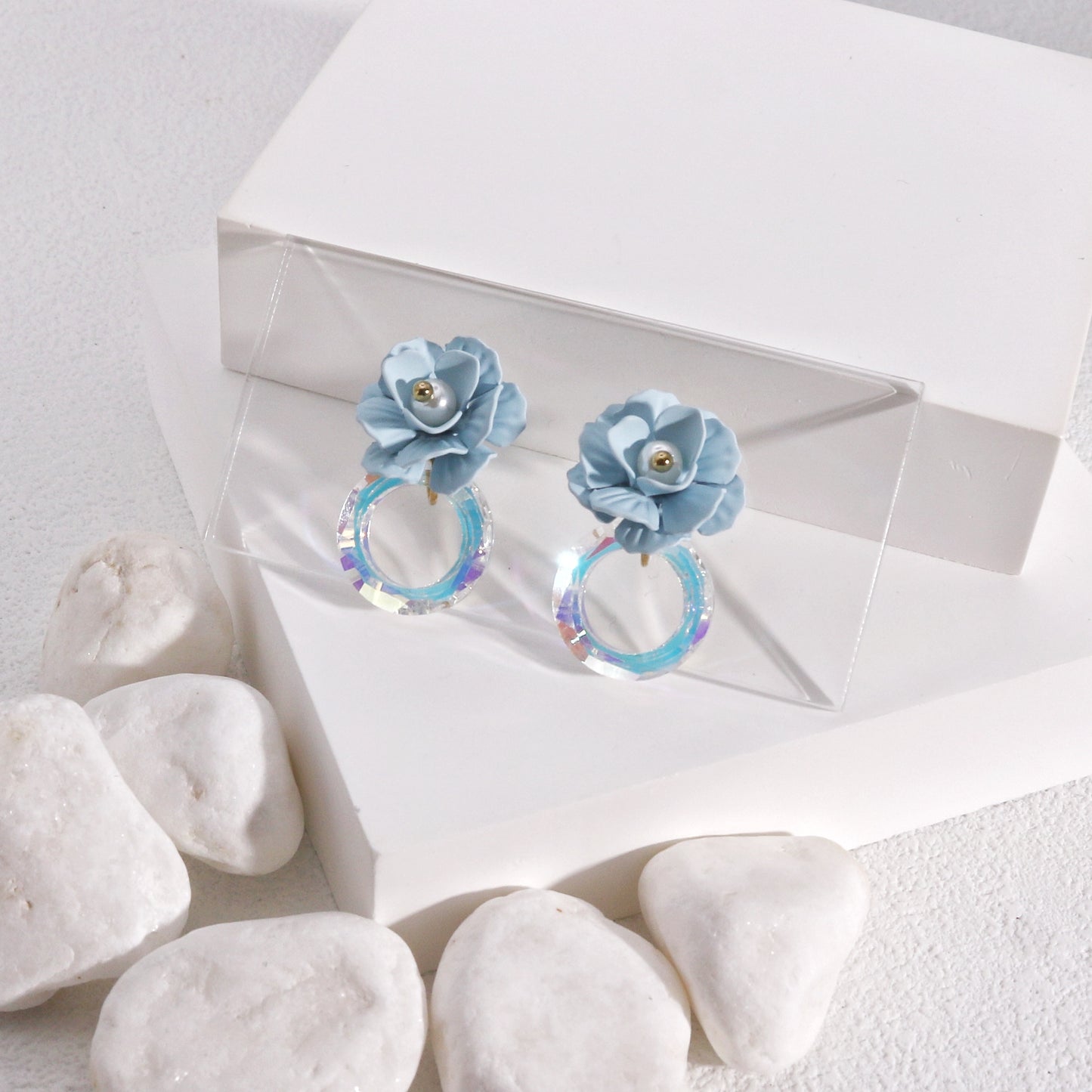 Blake Elegant Flower and Crystal Dangle Earrings