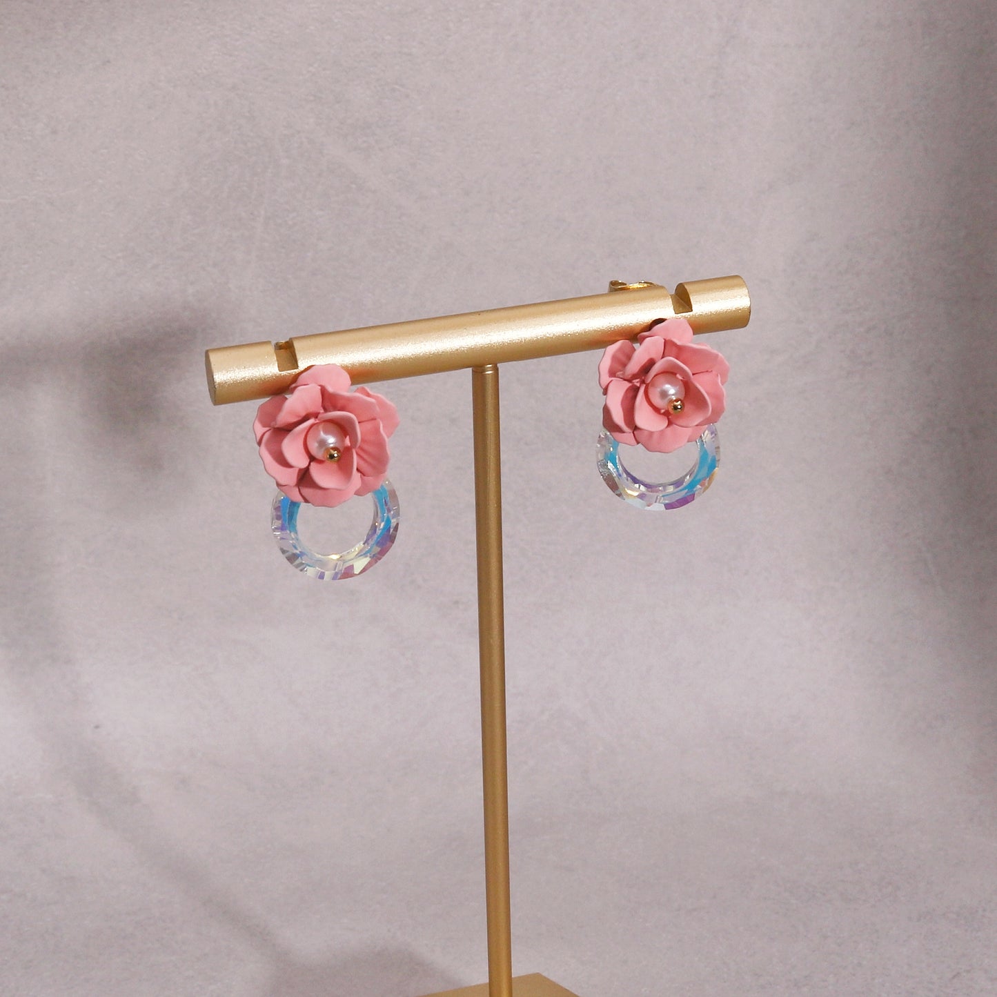 Blake Elegant Flower and Crystal Dangle Earrings