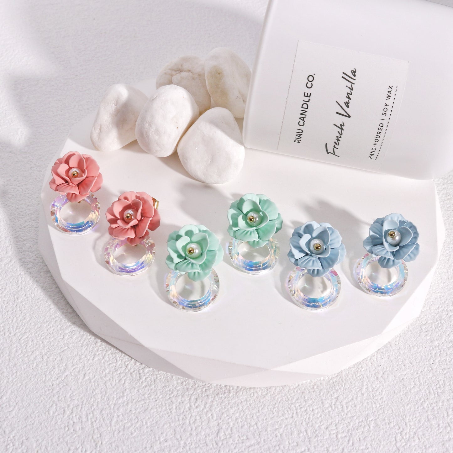 Blake Elegant Flower and Crystal Dangle Earrings