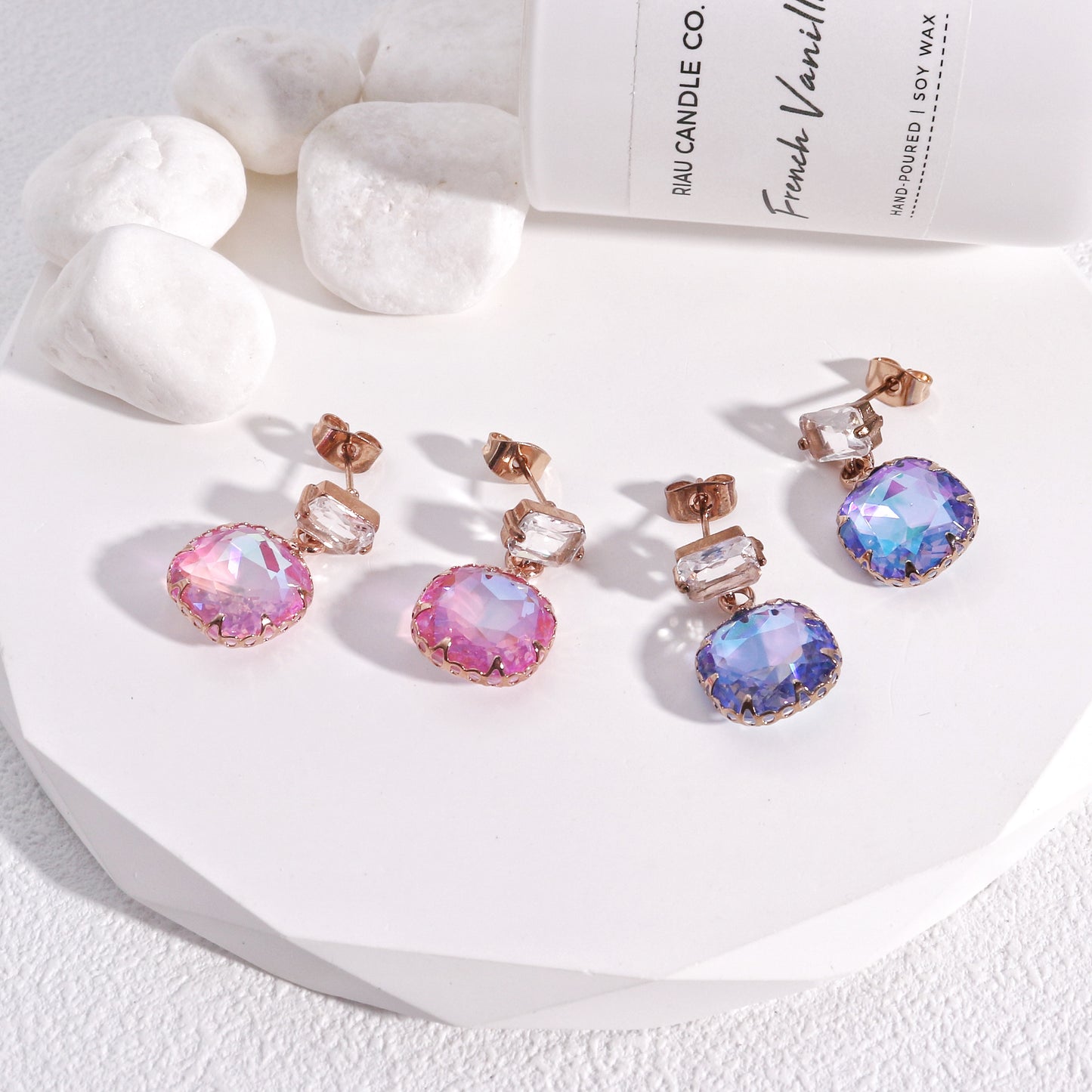 Victoria Solitaire Square Cut Crystal Drop Earrings