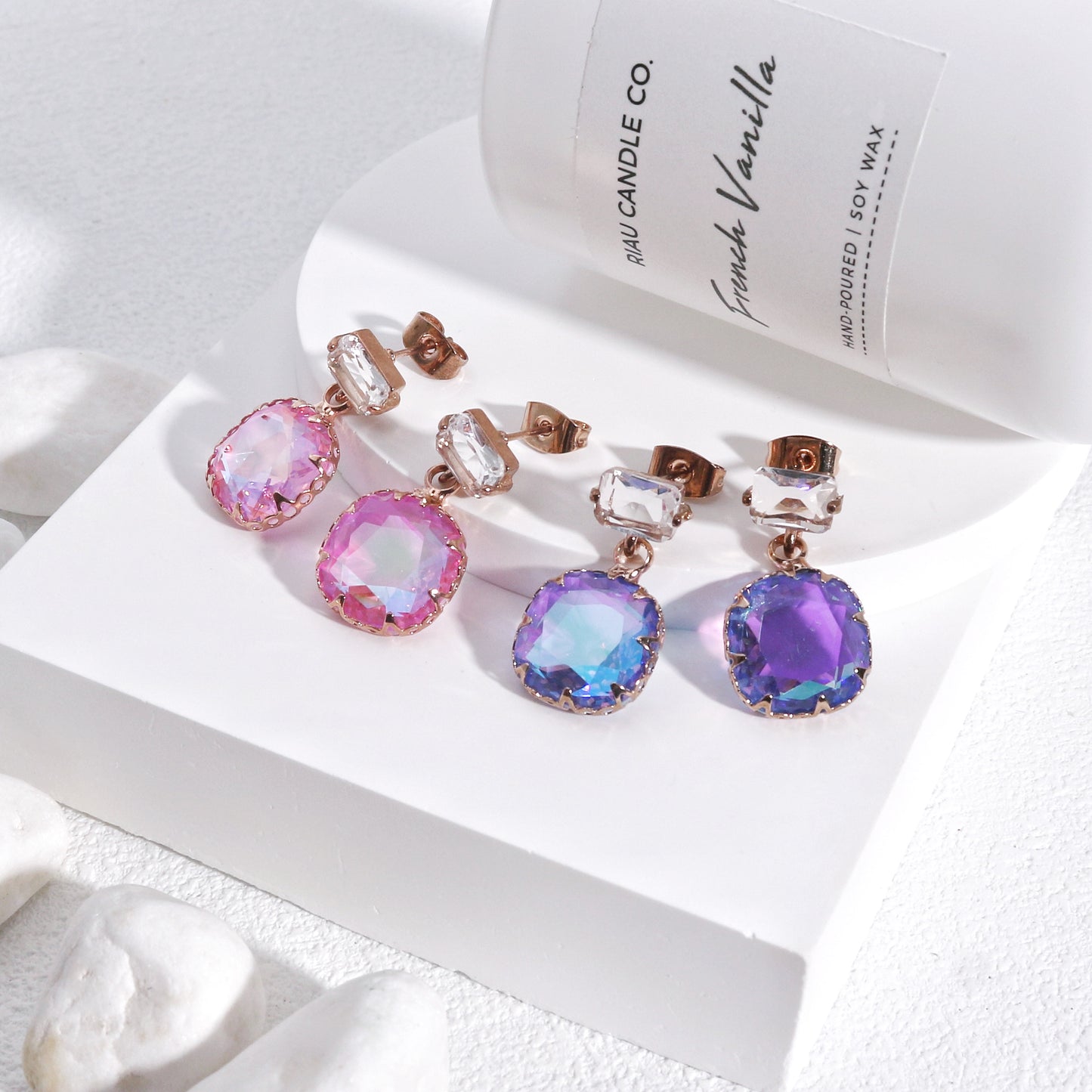 Victoria Solitaire Square Cut Crystal Drop Earrings