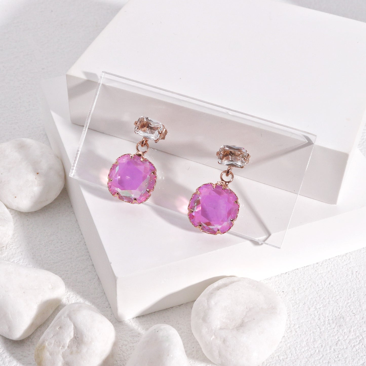 Victoria Solitaire Square Cut Crystal Drop Earrings