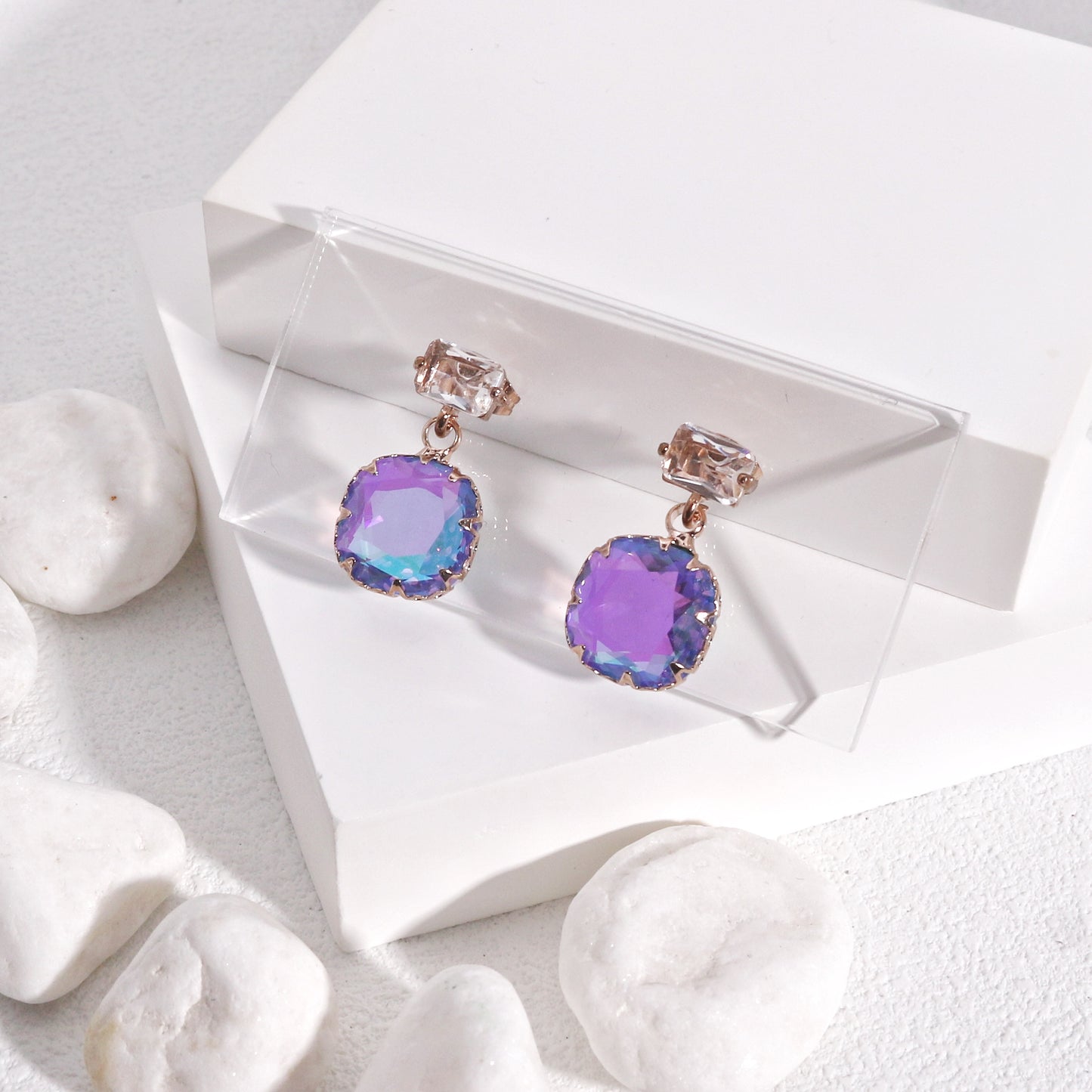 Victoria Solitaire Square Cut Crystal Drop Earrings
