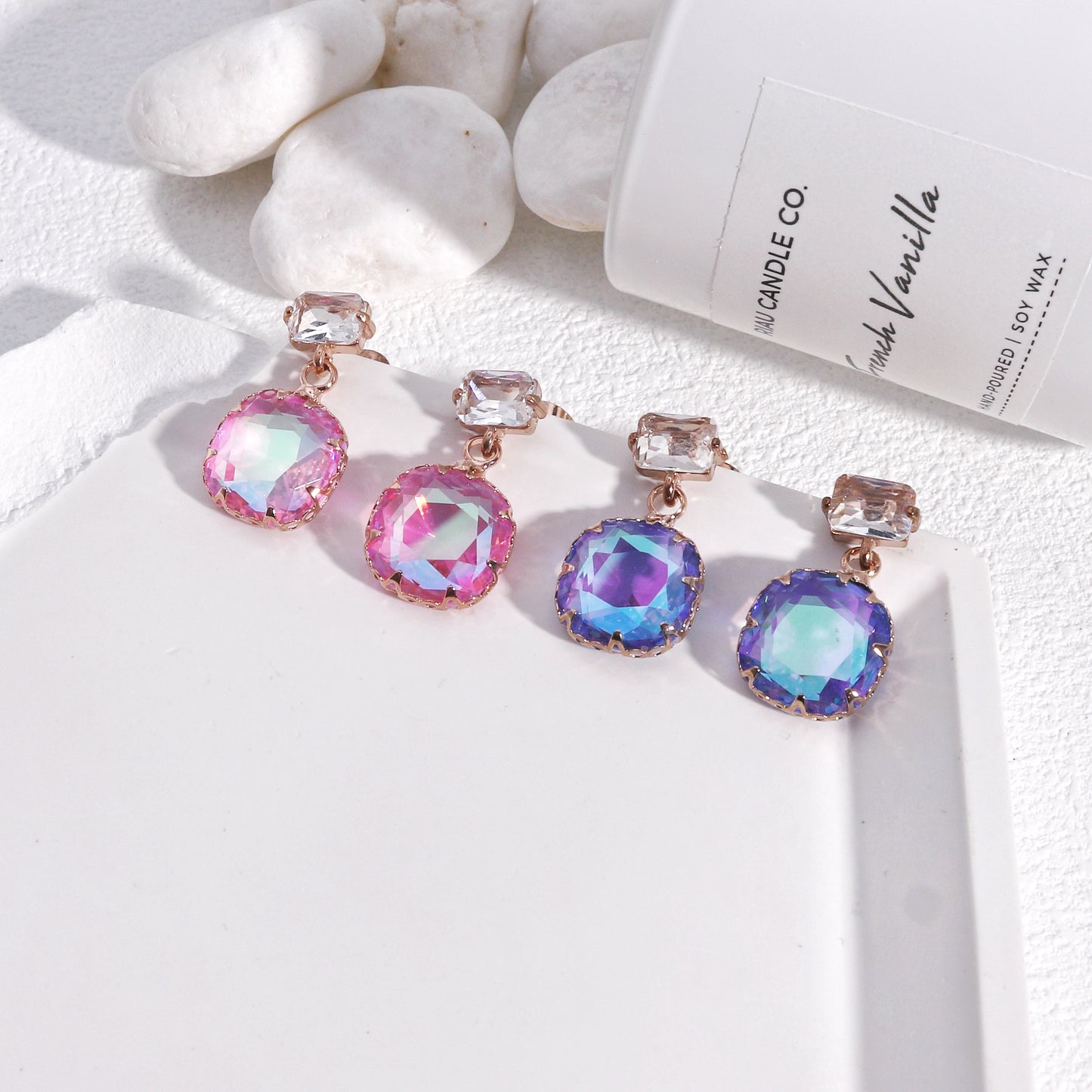 Victoria Solitaire Square Cut Crystal Drop Earrings