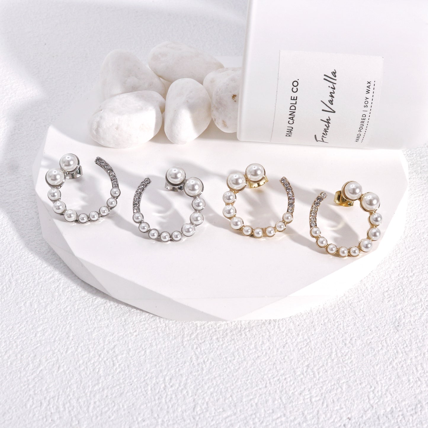 Halsey O-shaped Pearl and CZ Stud Earrings