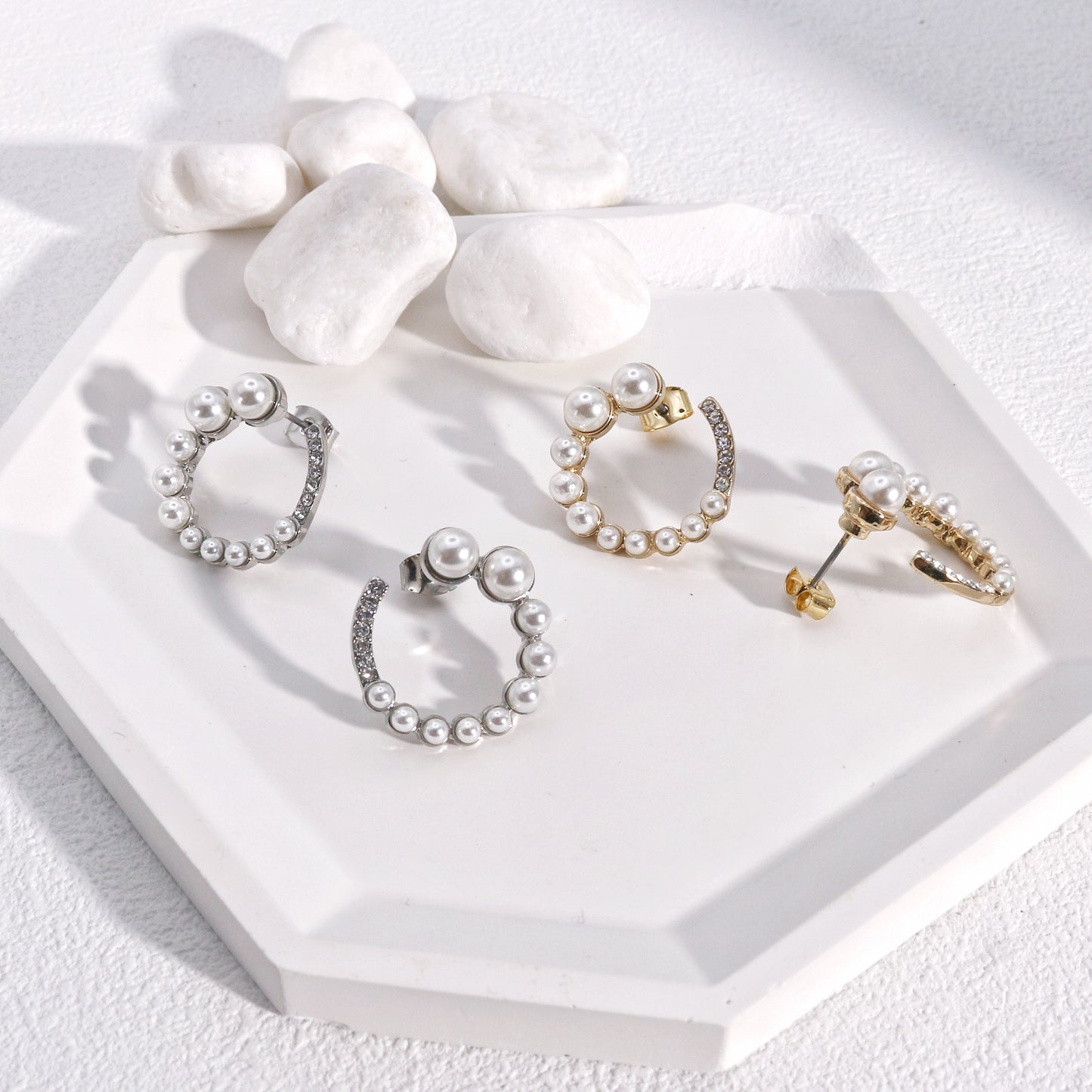 Halsey O-shaped Pearl and CZ Stud Earrings