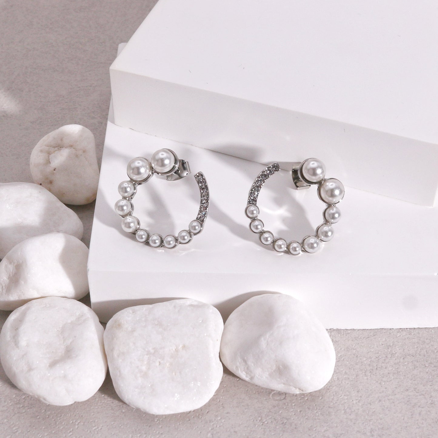 Halsey O-shaped Pearl and CZ Stud Earrings