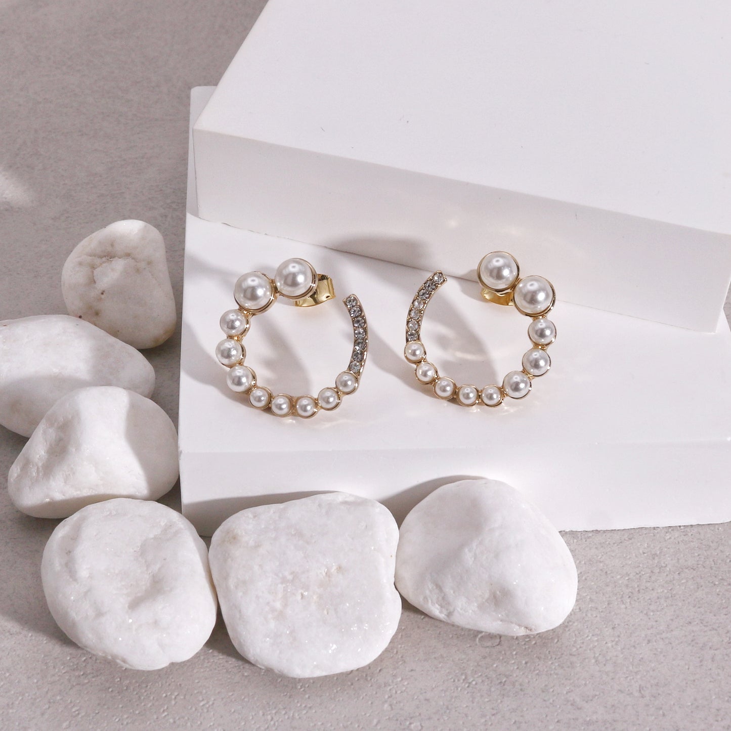 Halsey O-shaped Pearl and CZ Stud Earrings