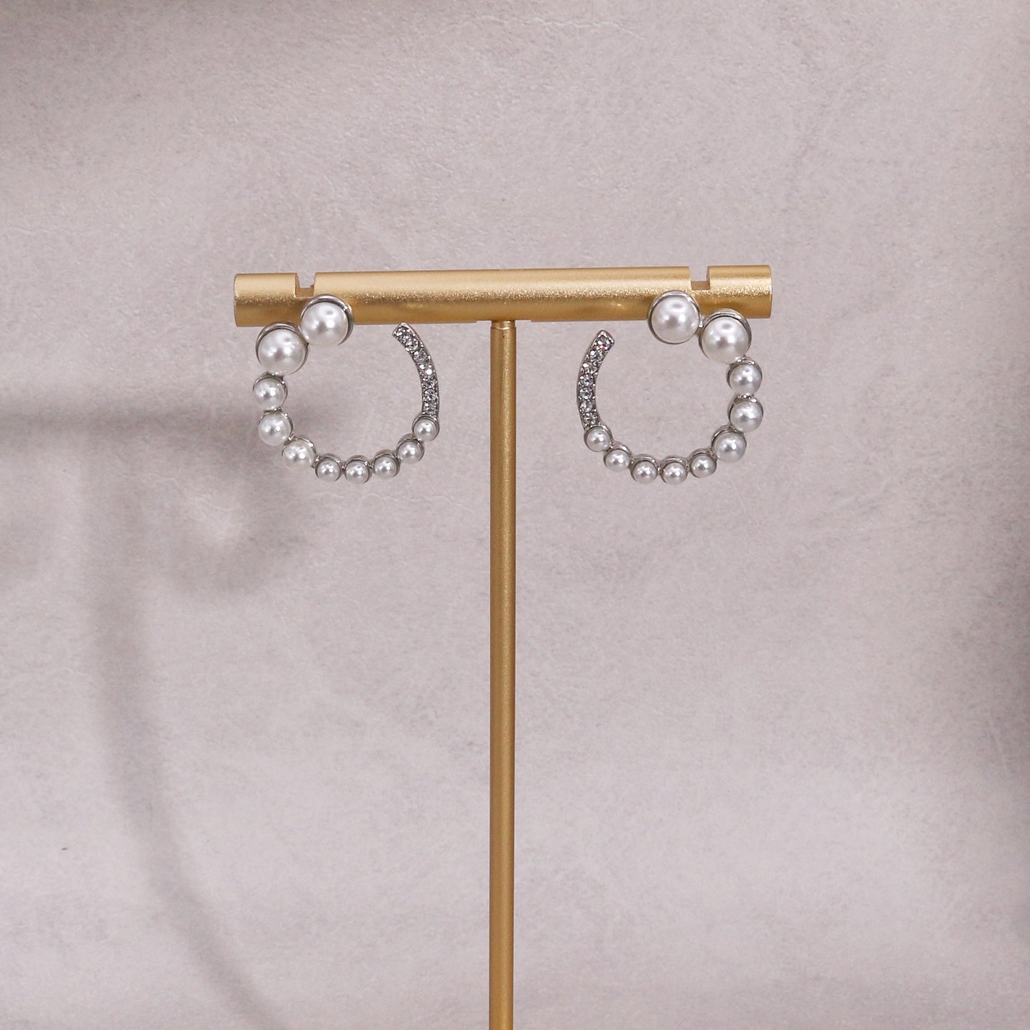 Halsey O-shaped Pearl and CZ Stud Earrings