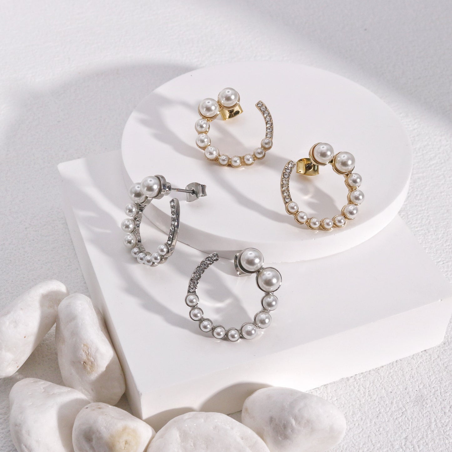 Halsey O-shaped Pearl and CZ Stud Earrings