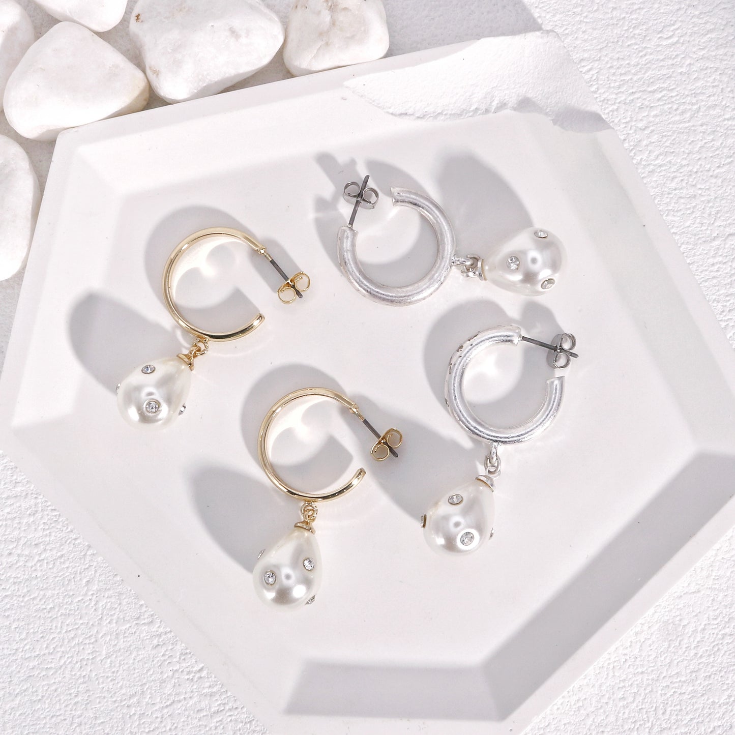 Dakota Crystal Infused Pearl Hoop Drop Earrings