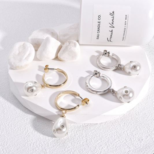 Dakota Crystal Infused Pearl Hoop Drop Earrings