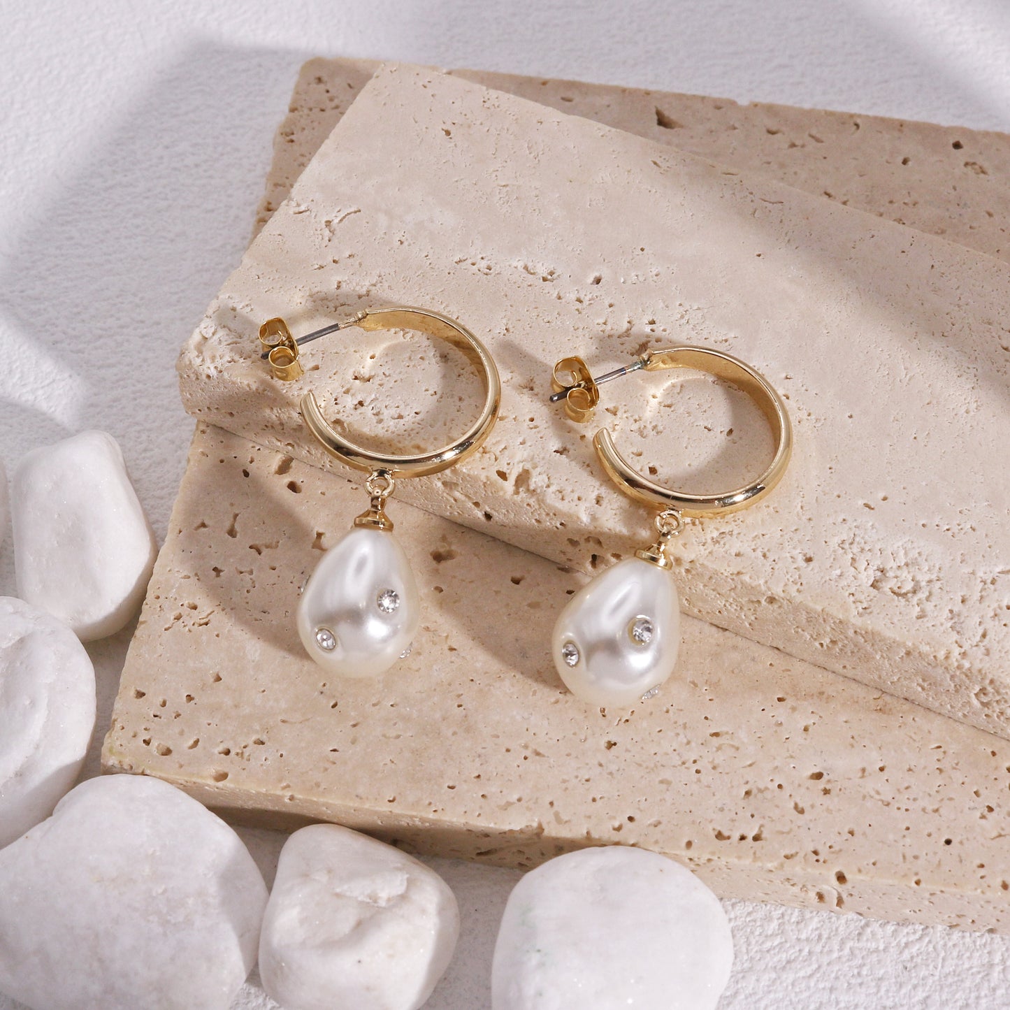 Dakota Crystal Infused Pearl Hoop Drop Earrings
