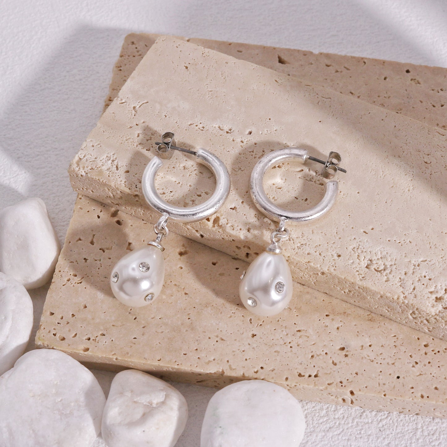Dakota Crystal Infused Pearl Hoop Drop Earrings