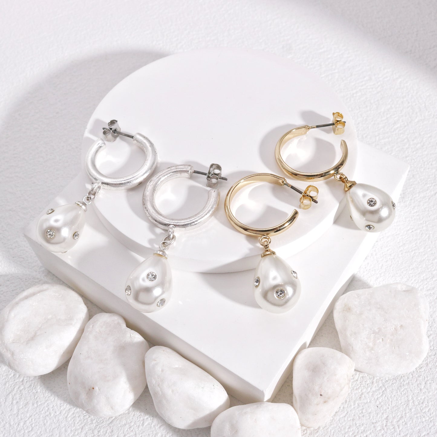 Dakota Crystal Infused Pearl Hoop Drop Earrings