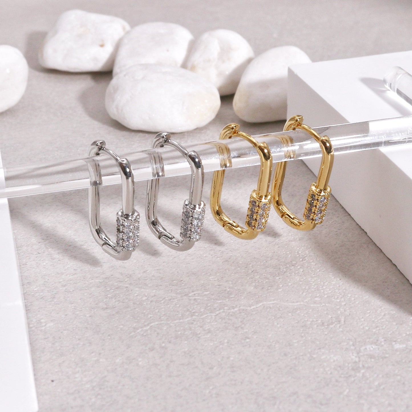 Keira Silver Gold Carabina and CZ Hoop Earrings