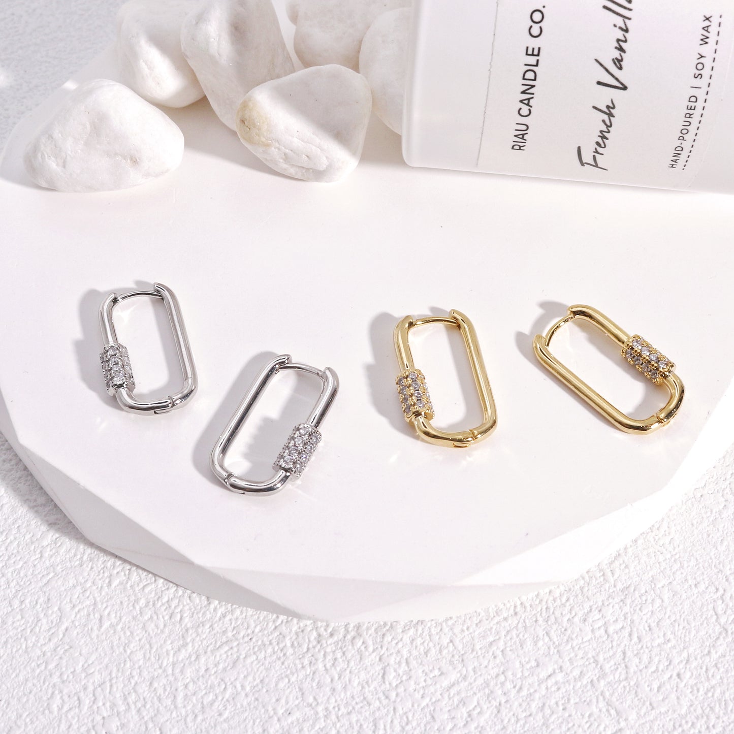 Keira Silver Gold Carabina and CZ Hoop Earrings