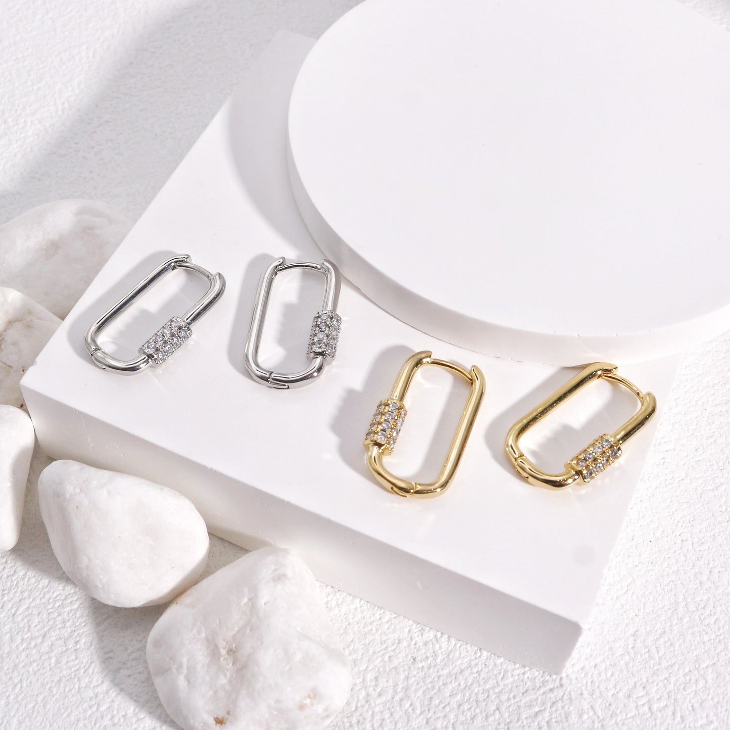 Keira Silver Gold Carabina and CZ Hoop Earrings