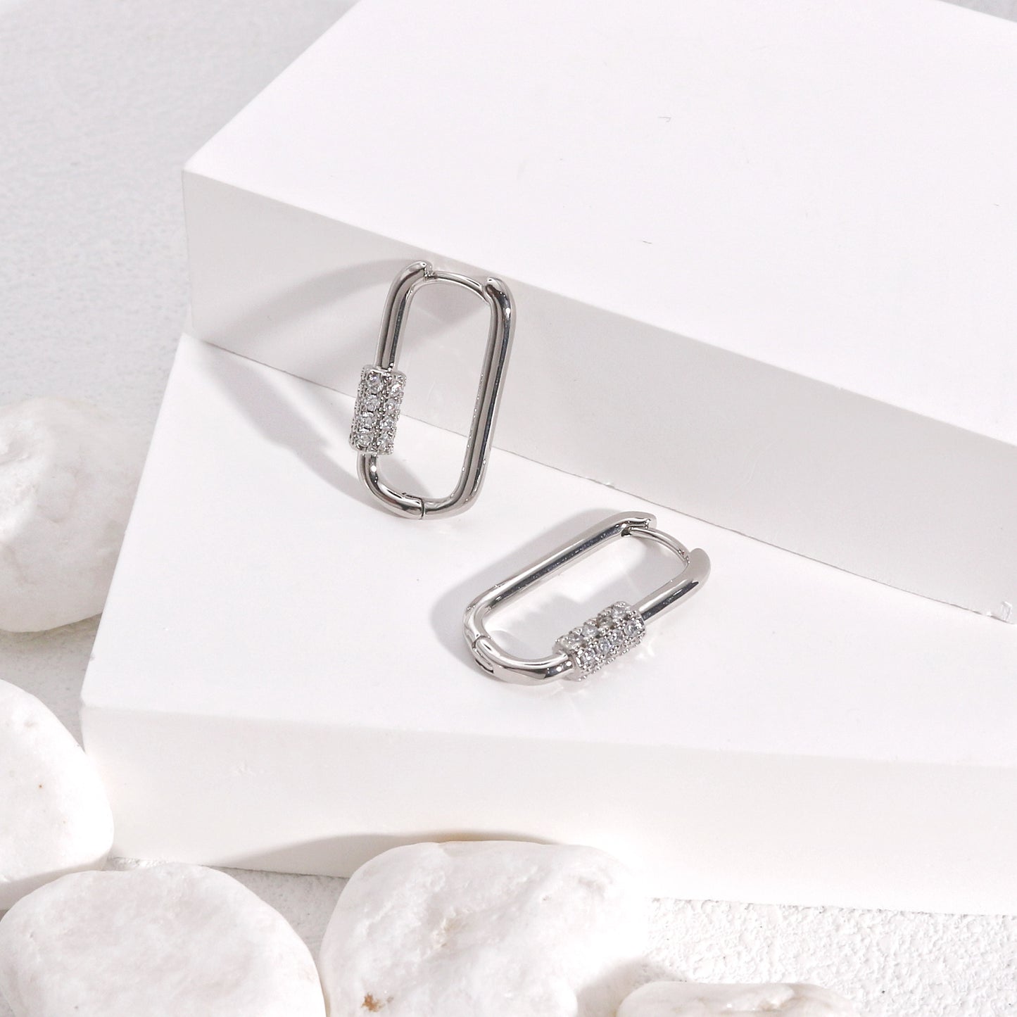 Keira Silver Gold Carabina and CZ Hoop Earrings