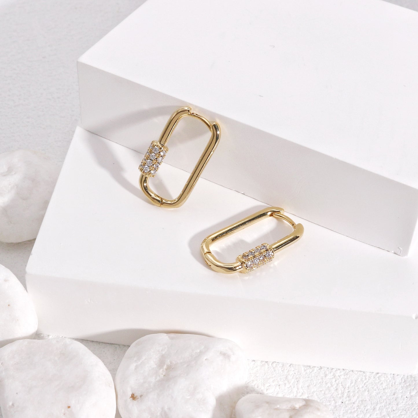 Keira Silver Gold Carabina and CZ Hoop Earrings
