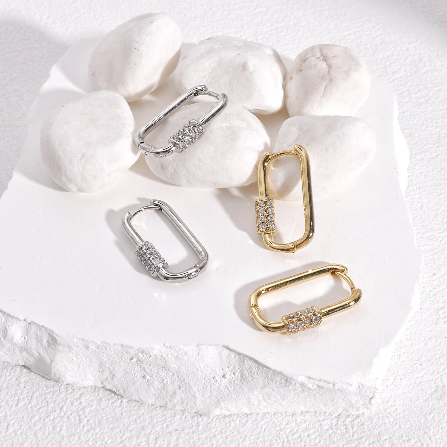 Keira Silver Gold Carabina and CZ Hoop Earrings