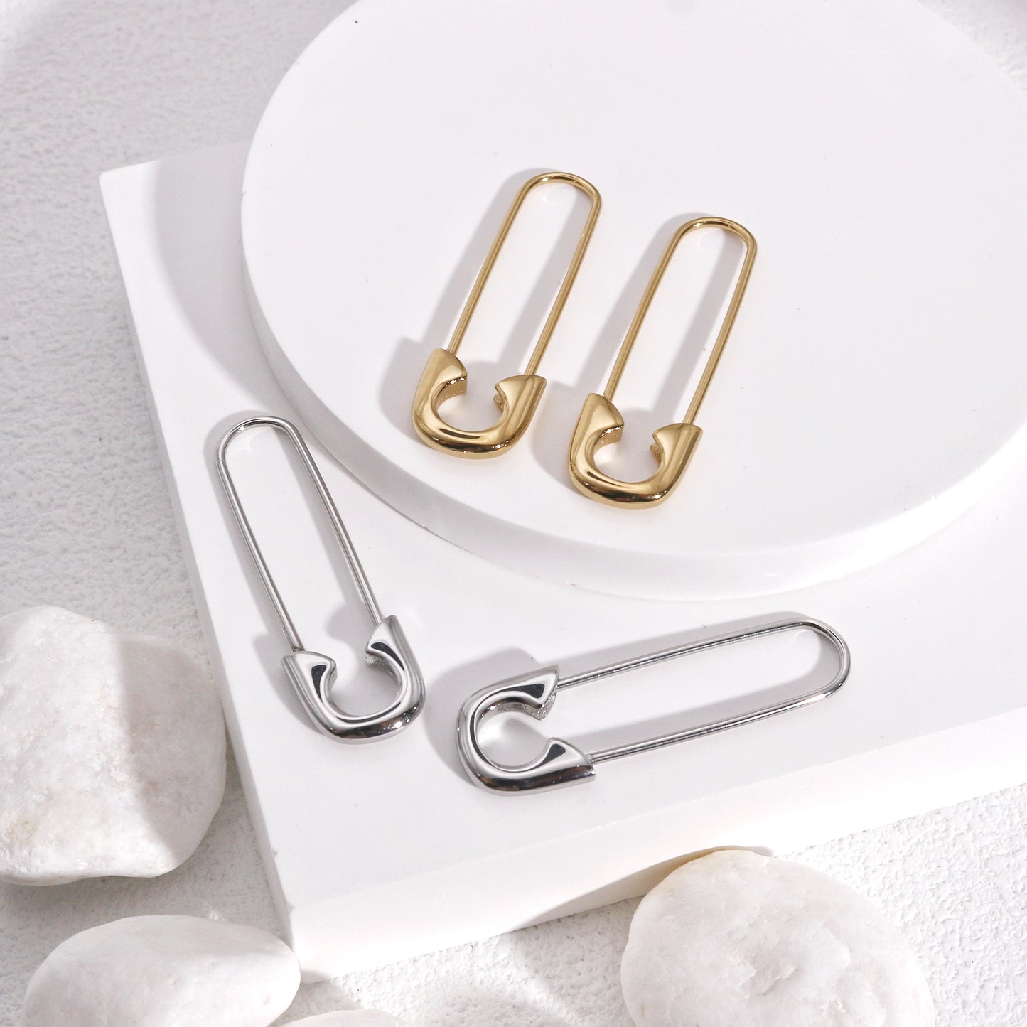 Hannah's Edgy Safety Pin Drop Earrings