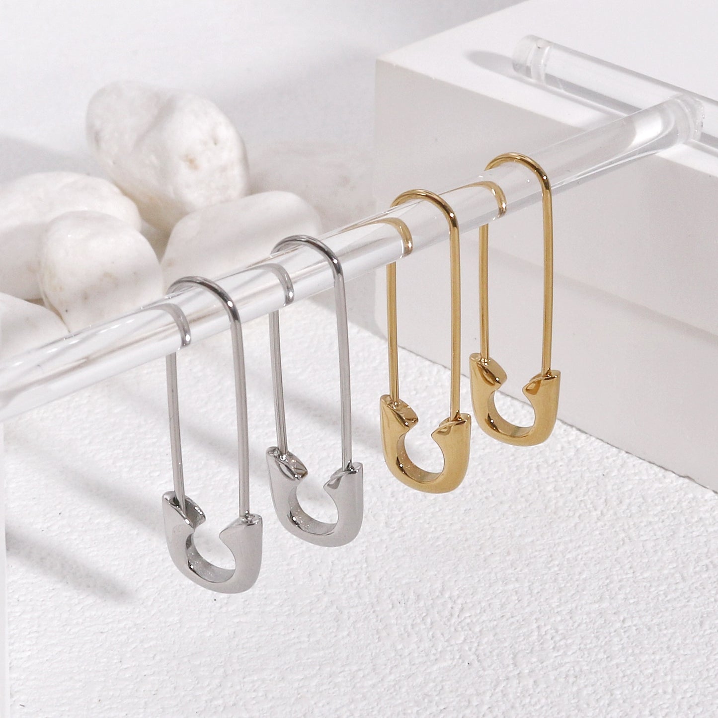 Hannah's Edgy Safety Pin Drop Earrings