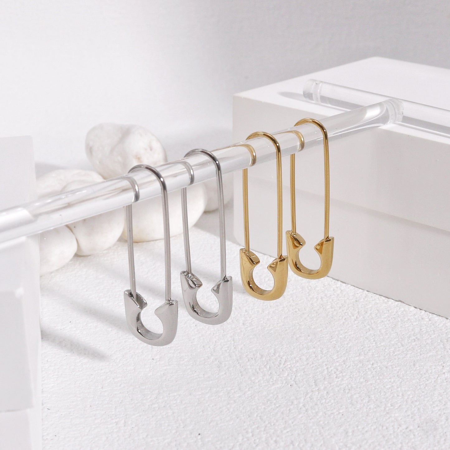 Hannah's Edgy Safety Pin Drop Earrings