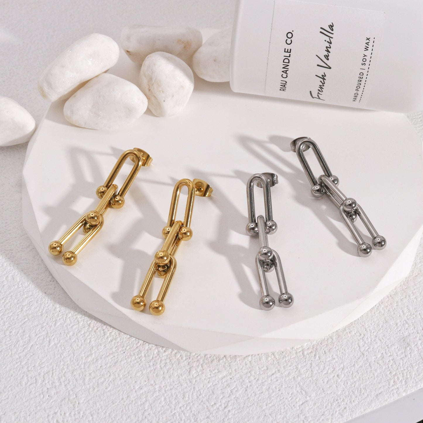 Peyton Modern Glamor Steel Drop Earrings