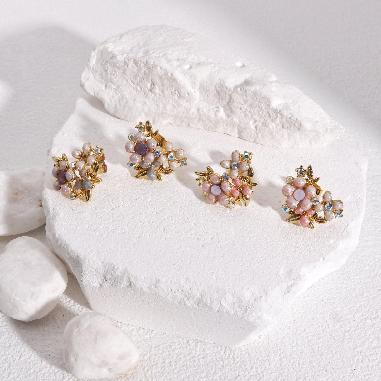Heart Shaped Floral Bouquet Stud Earrings
