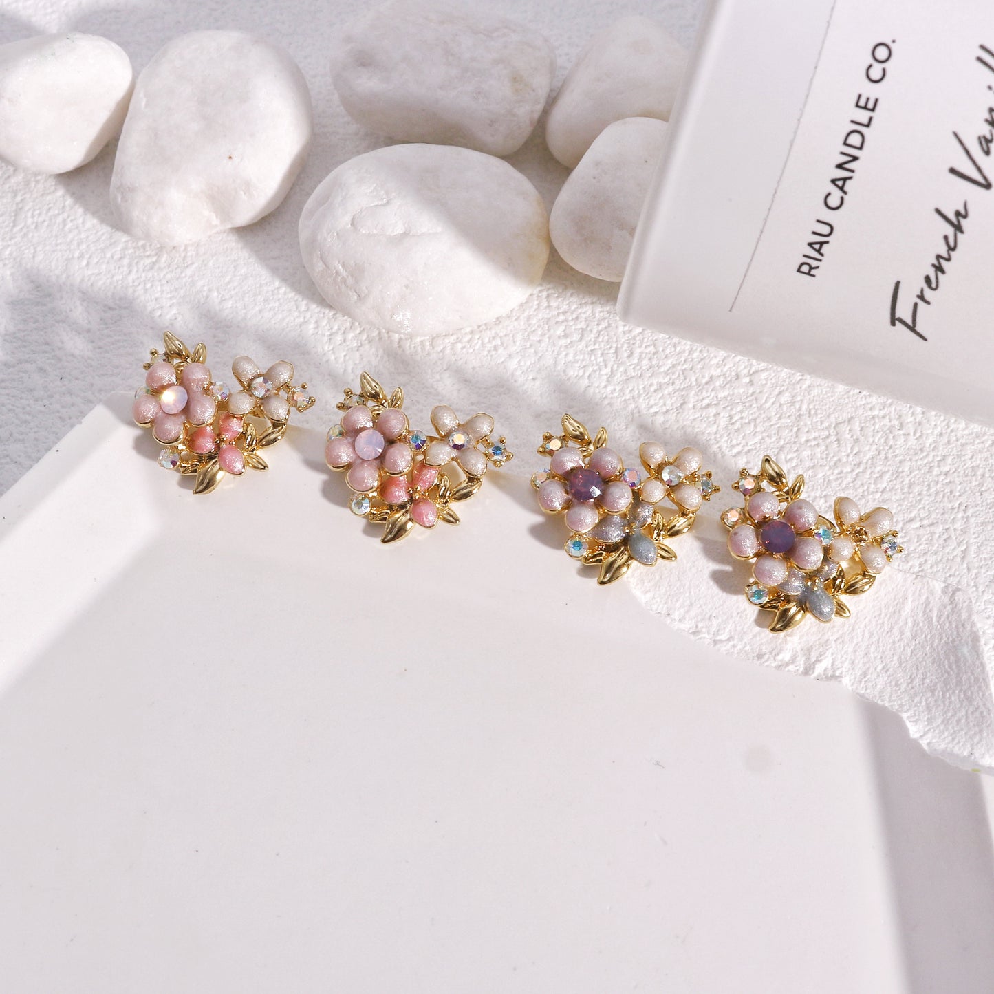 Heart Shaped Floral Bouquet Stud Earrings