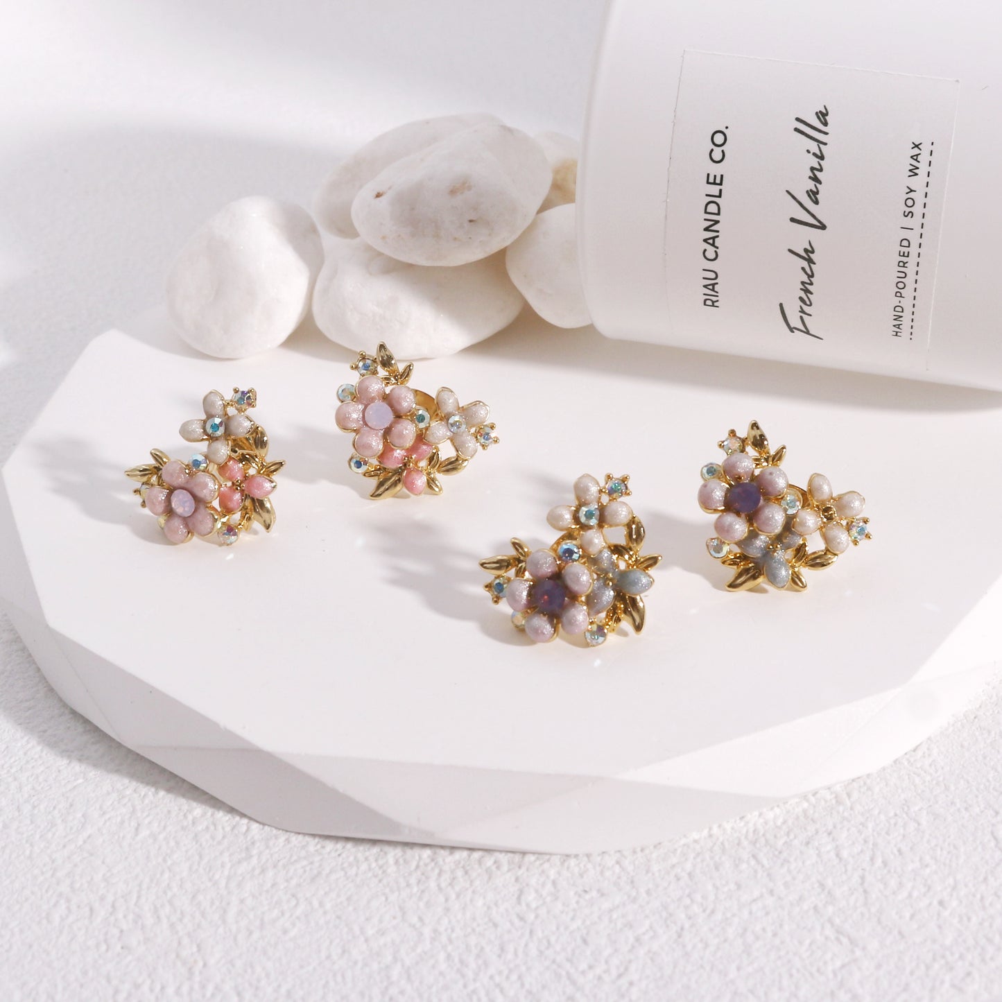 Heart Shaped Floral Bouquet Stud Earrings