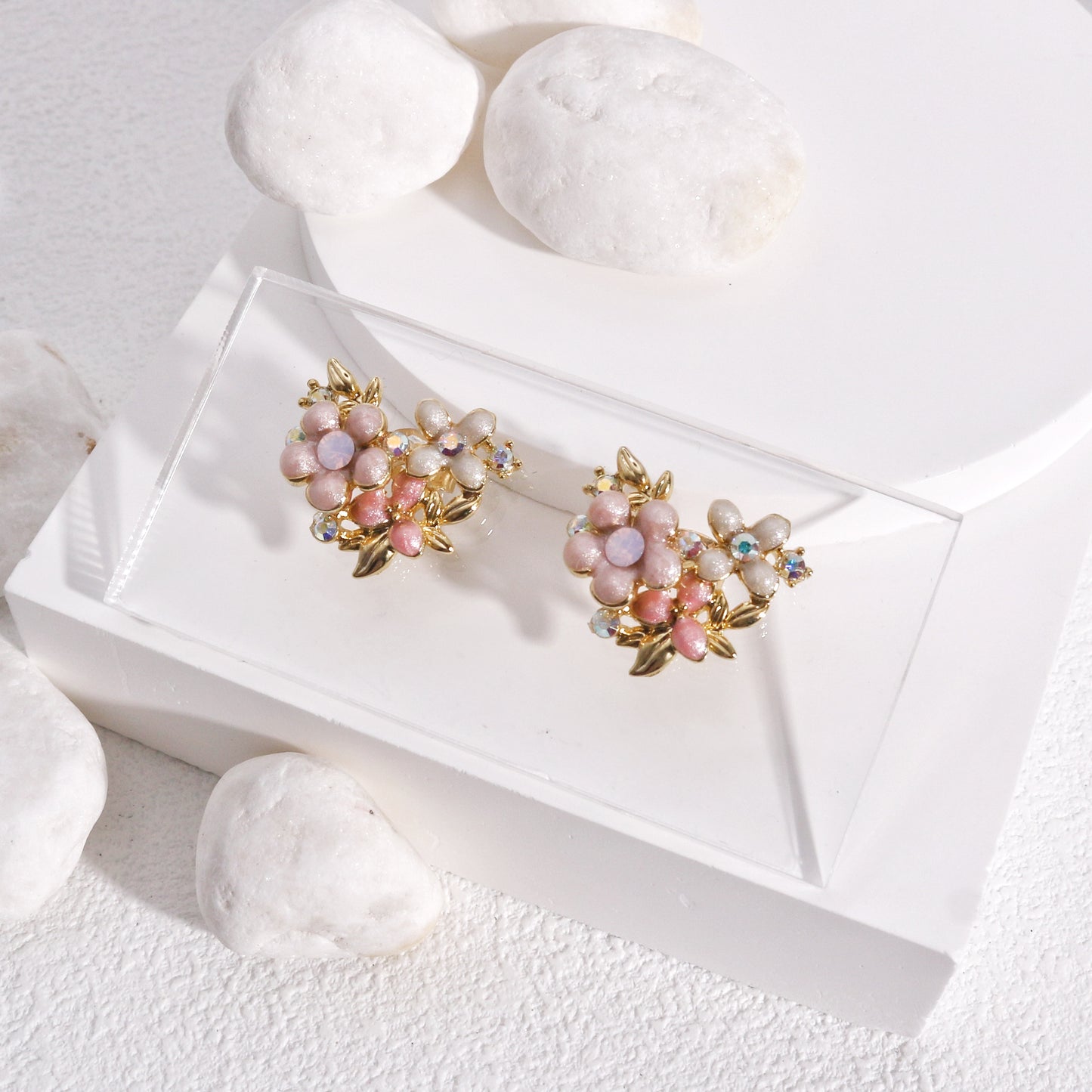 Heart Shaped Floral Bouquet Stud Earrings