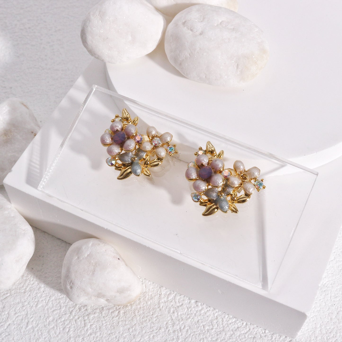Heart Shaped Floral Bouquet Stud Earrings