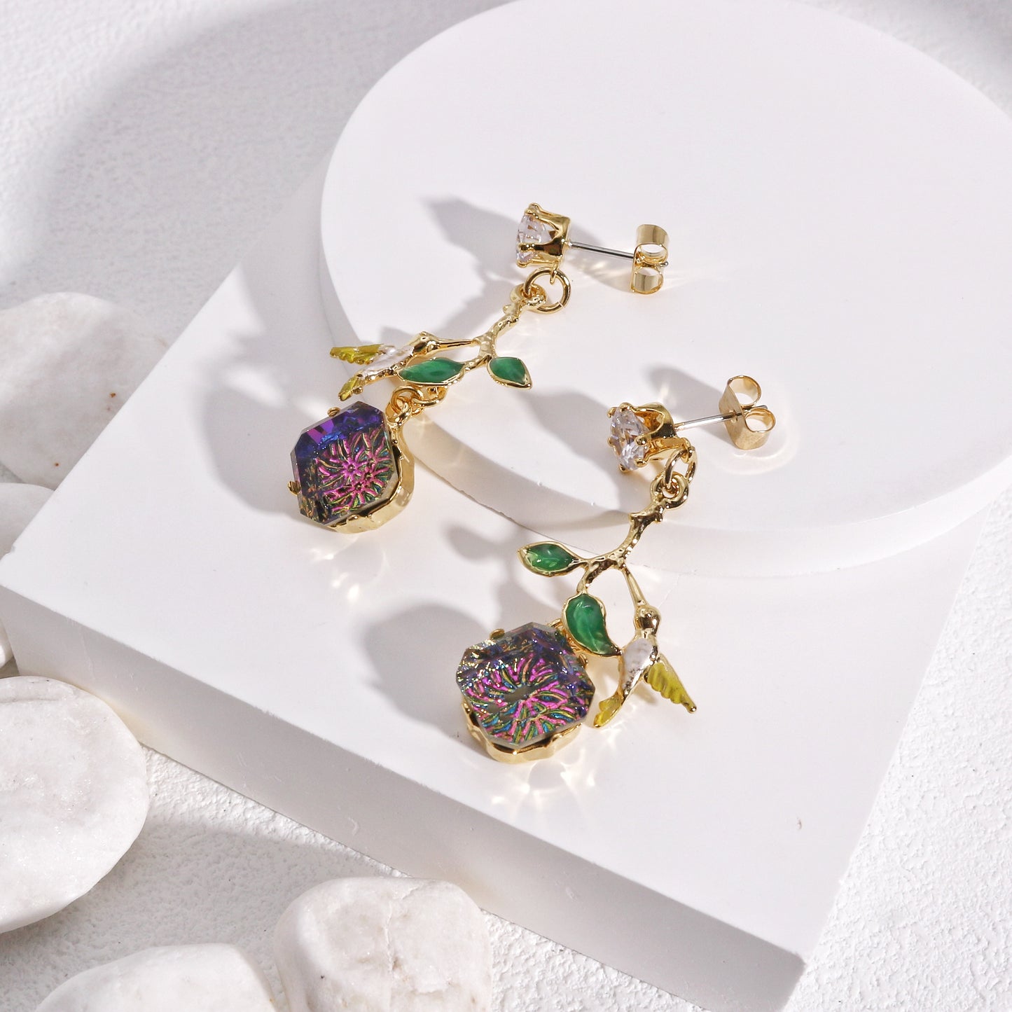 Andrea Hummingbird on Large Crystal Drop Earrings