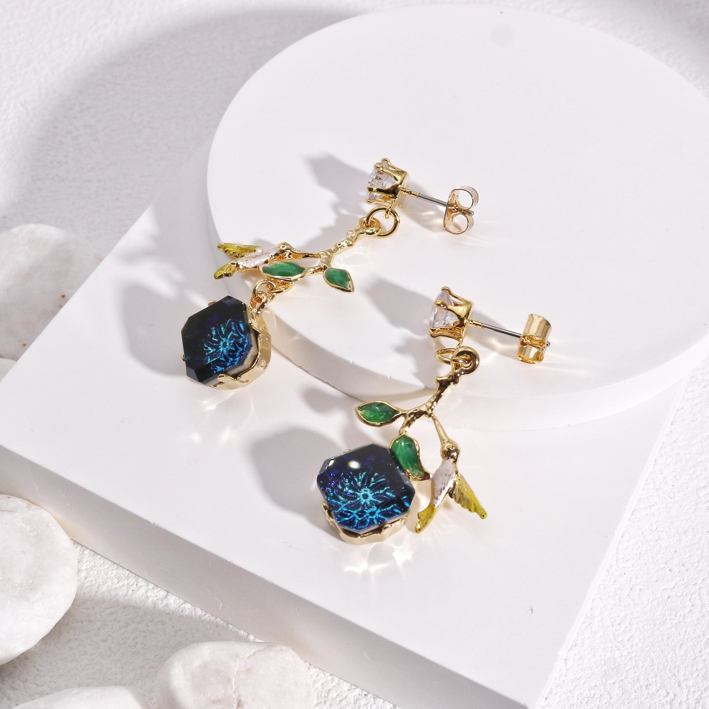 Andrea Hummingbird on Large Crystal Drop Earrings